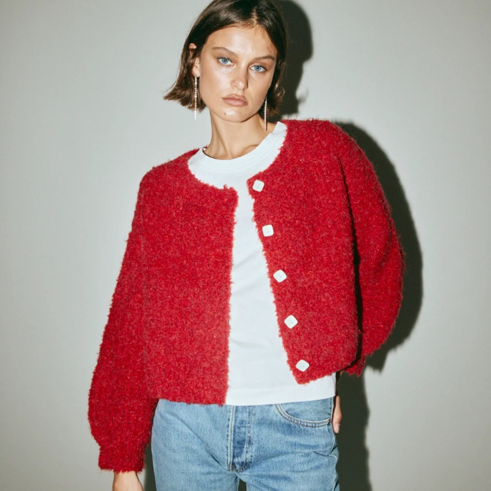 VRL GRL Elsie Knit Cardigan in Chili - Picture 2 of 10